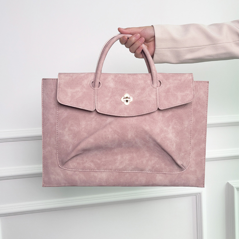Elegant Pink PU Leather Laptop - Women Hand Bags For Office recension och pris